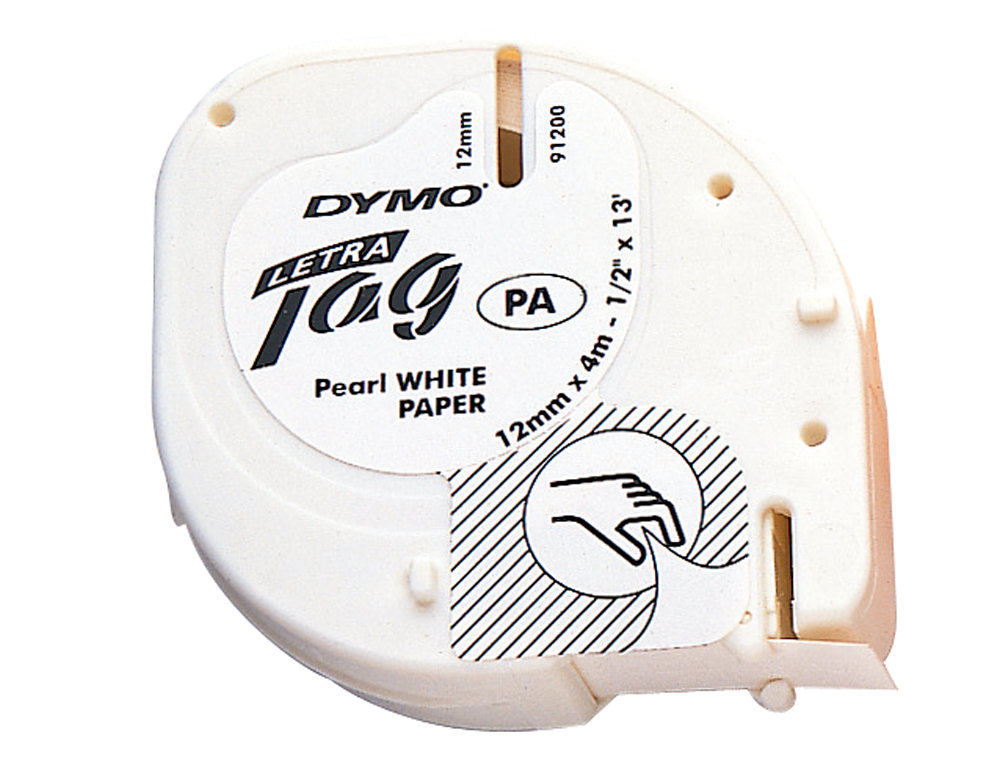 RUBAN TITREUSE DYMO LETRATAG SUPPORT PAPIER 12MMX4M COLORIS IMPRESSION NOIR/BLANC