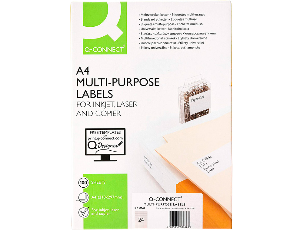 ÉTIQUETTE ADHÉSIVE Q-CONNECT 70X35MM COINS DROITS IMPRIMANTE JET D'ENCRE LASER COPIEUR BOÎTE 100 FEUILLES 2400 UNITÉS