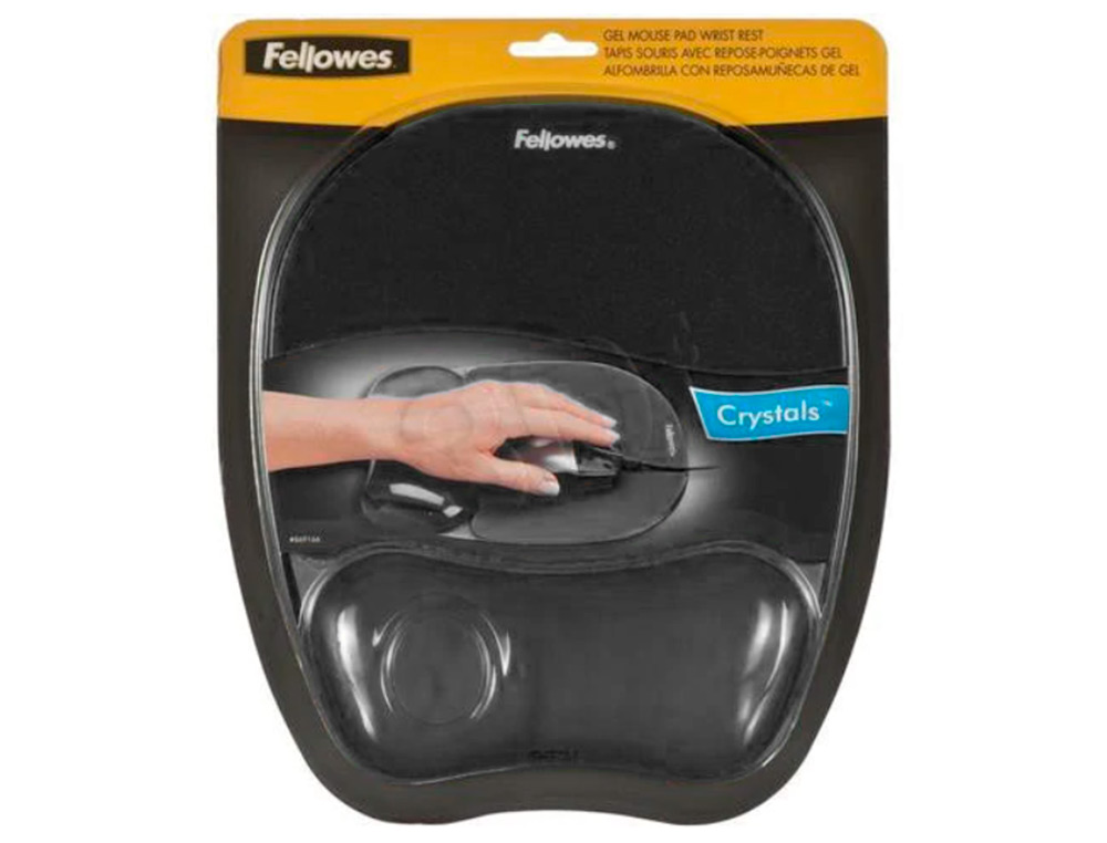 TAPIS SOURIS FELLOWES REPOSE-POIGNET GAMME GEL NOIR GRAND CONFORT FACILEMENT NETTOYABLE