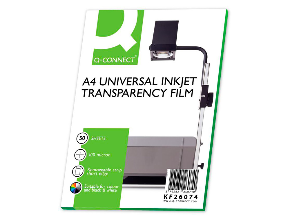 TRANSPARENT Q-CONNECT CONOMIQUE OHP IMPRIMANTE JET ENCRE FORMAT A4 BANDE DTACHABLE BOTE 50 UNITS