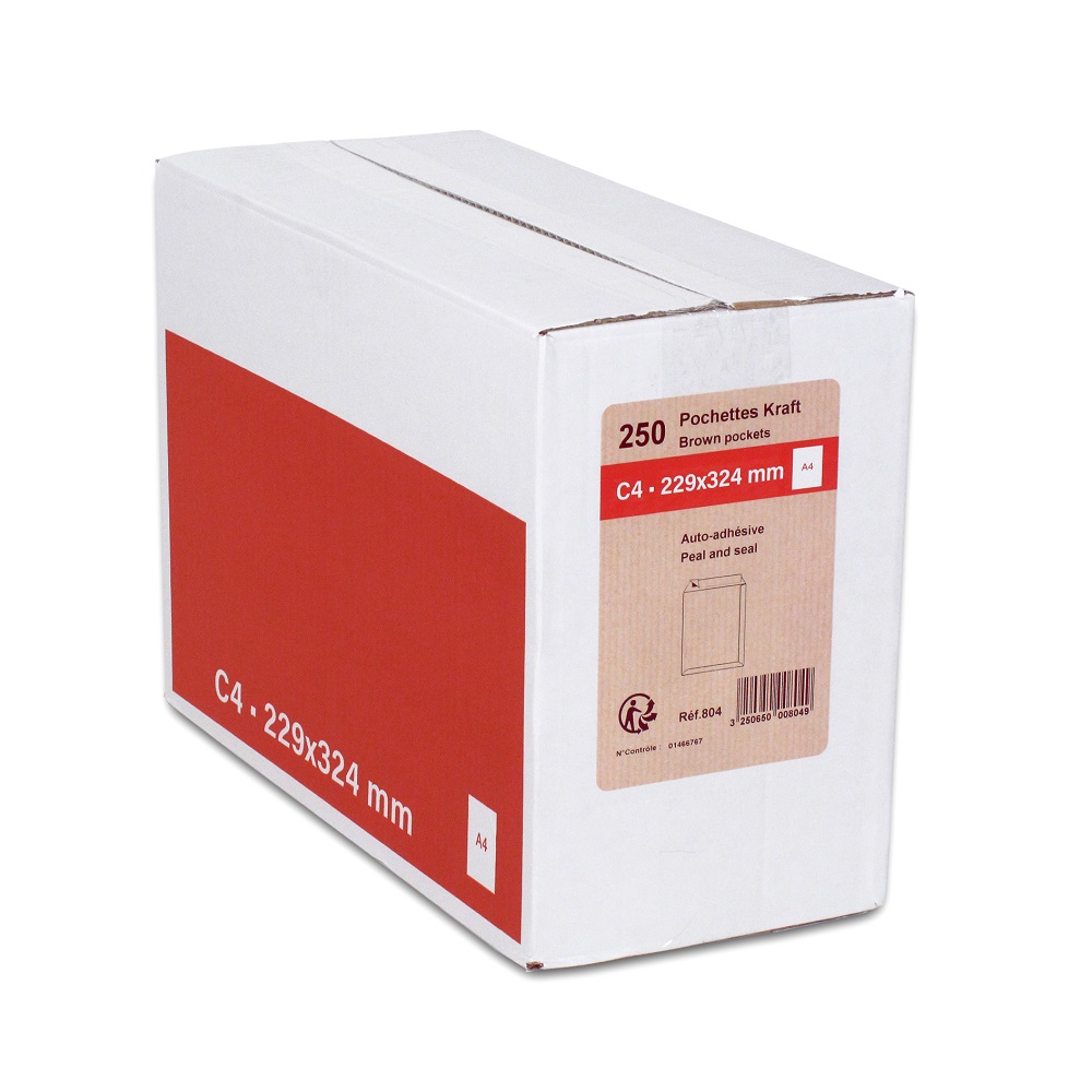 POCHETTE KRAFT GPV ADHÉSIVE ÉCONOMIQUE C4 229X324MM 90G PAQUET 250 UNITÉS