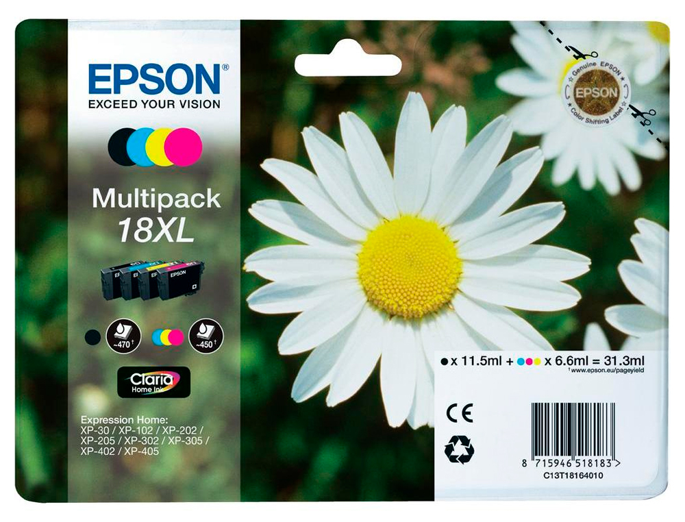 CARTOUCHE EPSON T1816 JET D'ENCRE C13T18164010 PACK 4 ENCRES
