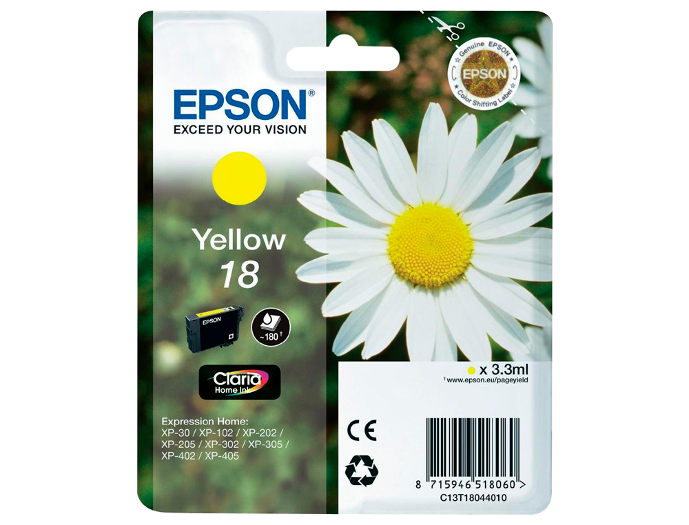 CARTOUCHE EPSON T1804 JET D'ENCRE C13T18044010 COULEUR JAUNE 175P