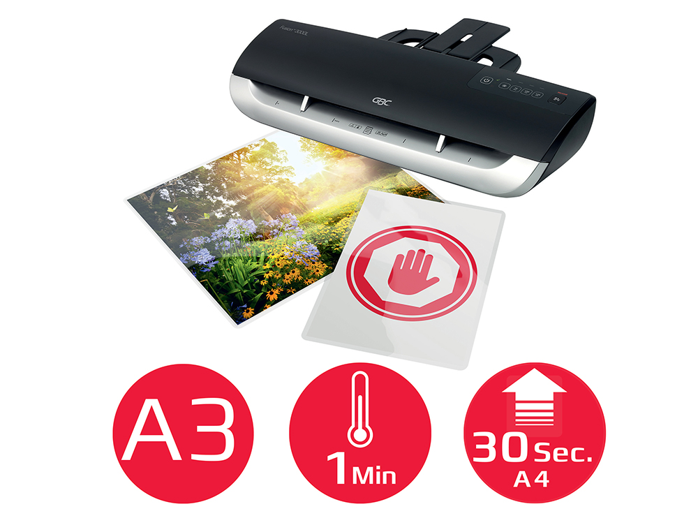 PLASTIFIEUSE GBC FUSION 3000L À CHAUD A3 75/125MC BUTÉE RÉGLABLE PLATEAU SORTIE ALERTE SONORE COMPACT USAGE FRÉQUENT