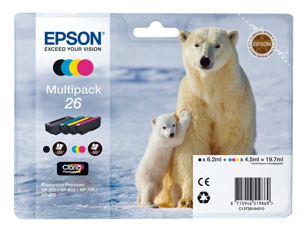 CARTOUCHE EPSON T2616 JET D'ENCRE C13T26164010 PACK 4 ENCRES