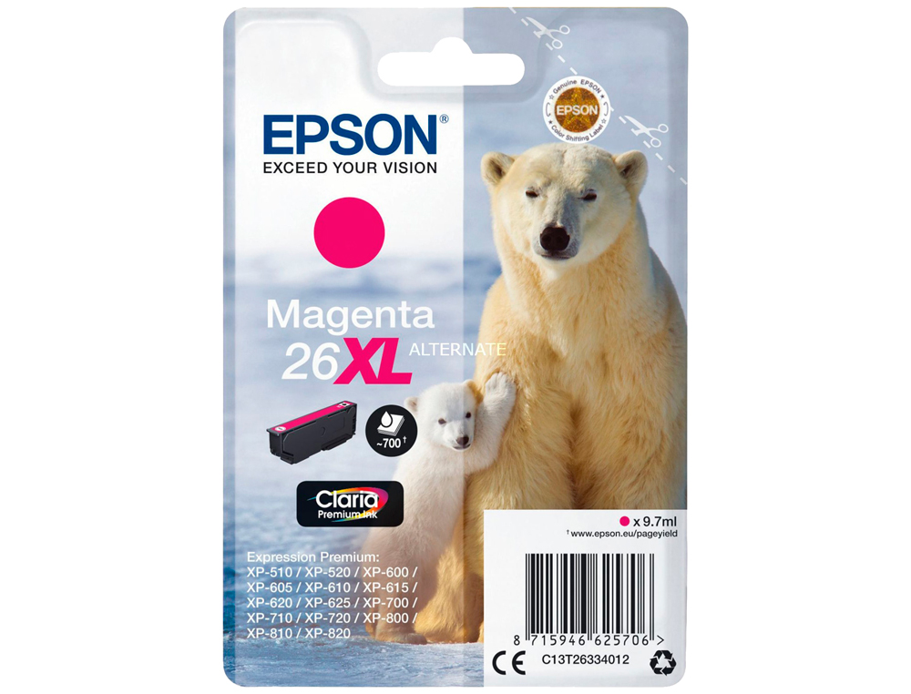 CARTOUCHE EPSON T2633 JET D'ENCRE C13T26334010 COULEUR MAGENTA HAUTE CAPACITÉ