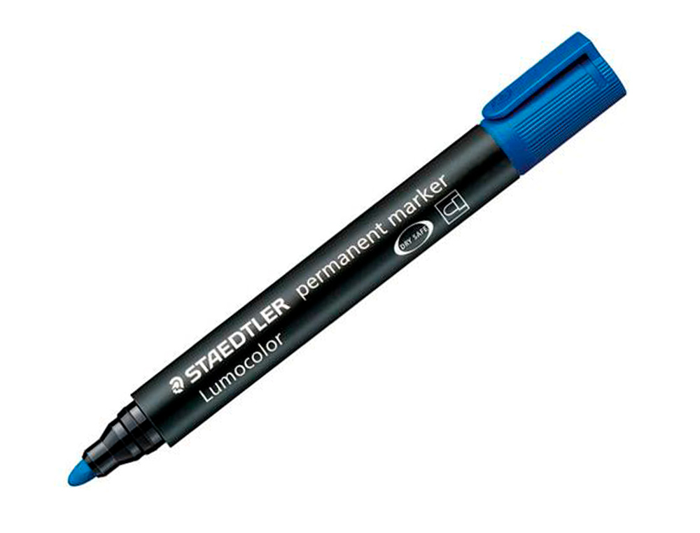 MARQUEUR STAEDTLER PERMANENT DRY SAFE LUMOCOLOR POINTE OGIVE RECHARGEABLE RSISTANT EAU CORPS NOIR ENCRE BLEUE