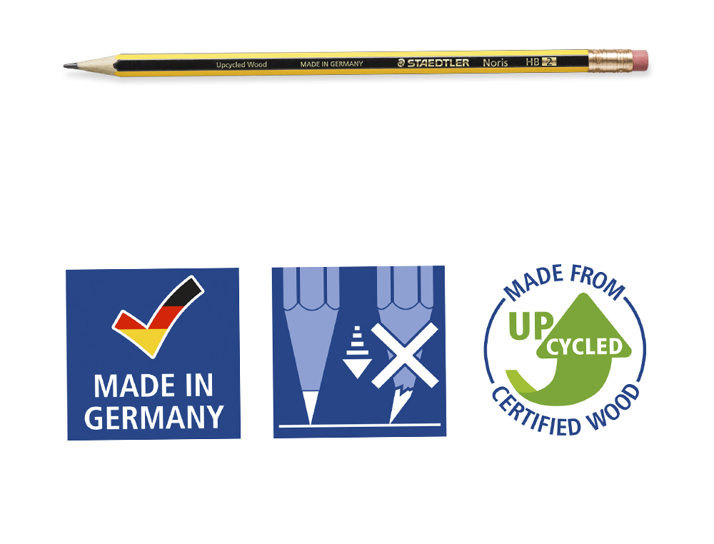 CRAYON GRAPHITE STAEDTLER NORIS 120 HB HEXAGONAL MINE 2MM TRÈS RÉSISTANTE EMBOUT GOMME