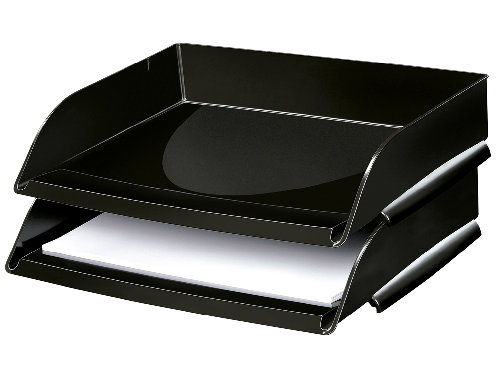 CORBEILLE A COURRIER CEP HAPPY 135/2 POLYSTYRENE ANTICHOC FORMAT PAYSAGE SUPERPOSABLE DECALABLE 260X350X70MM NOIR