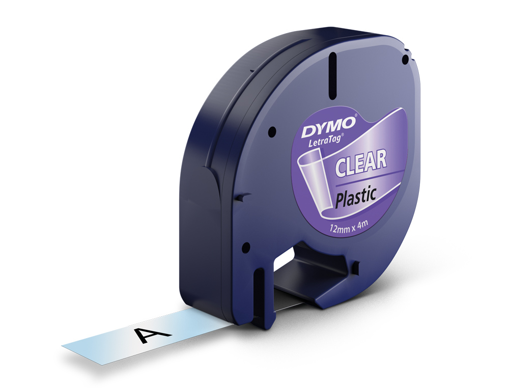 RUBAN TITREUSE DYMO LETRATAG SUPPORT PLASTIQUE 12MMX4M COLORIS IMPRESSION NOIR/TRANSPARENT