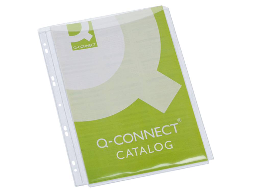 POCHETTE Q-CONNECT PVC 18/100E PERFORÉE SOUFFLET CAPACITÉ 100F PLAN A4 SACHET 5 UNITÉS