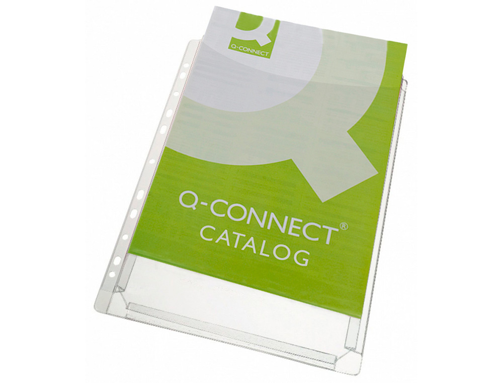 POCHETTE Q-CONNECT PVC 18/100E PERFORÉE SOUFFLET CAPACITÉ 100F PLAN A4 SACHET 5 UNITÉS