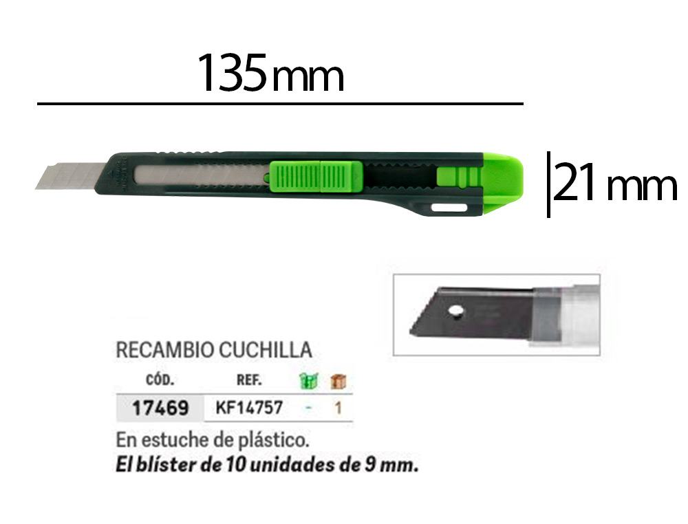 CUTTER XD-07 Q-CONNECT PLASTIQUE LAME 9MM ACIER RETRACTABLE INTERCHANGEABLE PRECOUPEE AVEC FREIN DE SECURITE ET ANSE