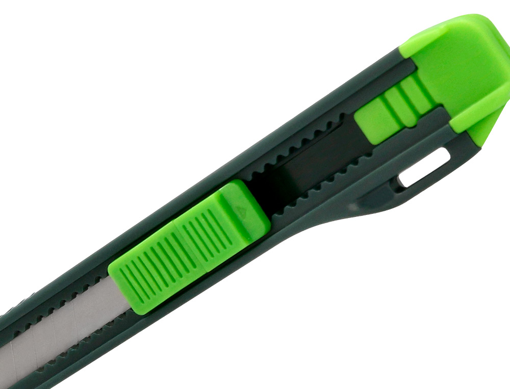 CUTTER XD-07 Q-CONNECT PLASTIQUE LAME 9MM ACIER RETRACTABLE INTERCHANGEABLE PRECOUPEE AVEC FREIN DE SECURITE ET ANSE