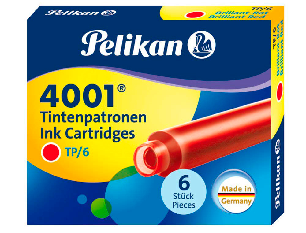 CARTOUCHE PELIKAN COURTE STANDARD ROUGE ÉTUI 6 UNITÉS