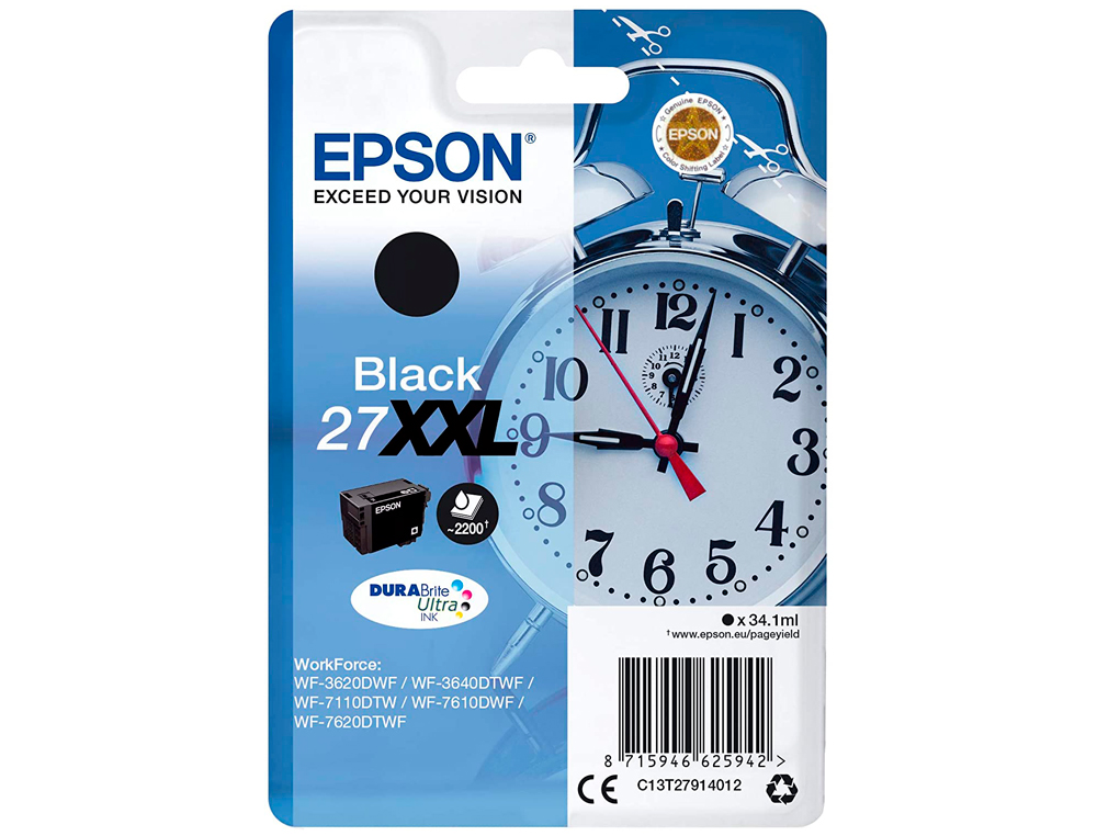 CARTOUCHE EPSON T2791 JET D'ENCRE C13T27914010 COULEUR NOIR HAUTE CAPACITÉ 2200P