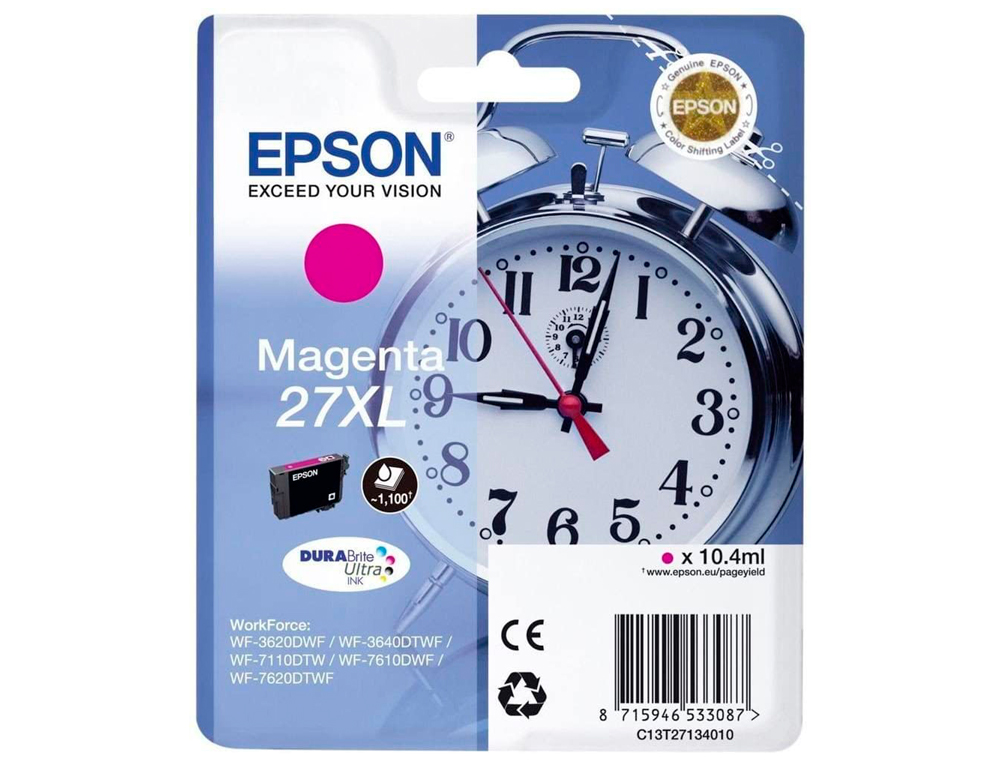 CARTOUCHE EPSON T2713 JET D'ENCRE C13T27134010 COULEUR MAGENTA HAUTE CAPACIT 1100P