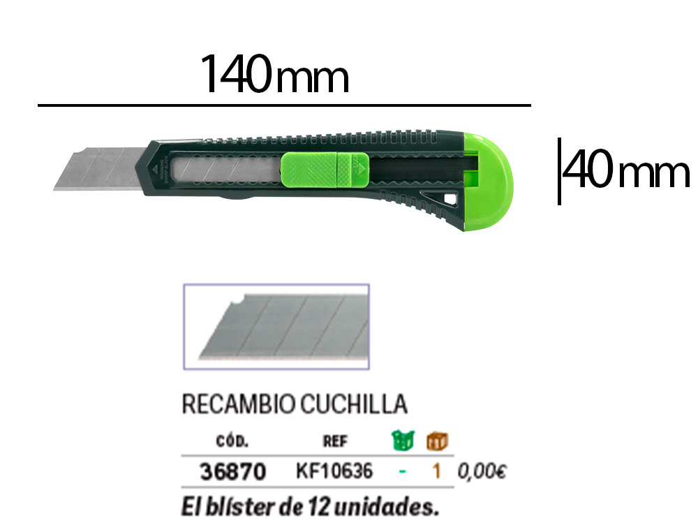 CUTTER XD-43 Q-CONNECT EN PLASTIQUE ABS LAME 18MM RETRACTABLE INTERCHANGEABLE PRECOUPEE AVEC FREIN DE SECURITE
