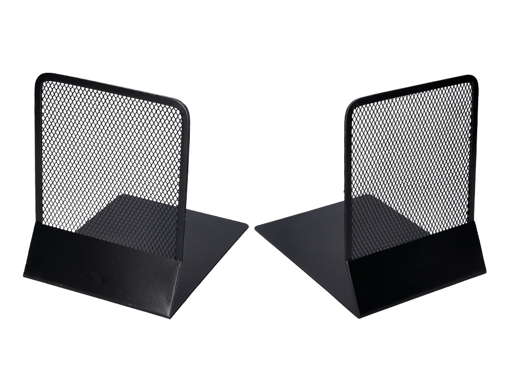 SERRE-LIVRES Q-CONNECT MAILLE MÉTALLIQUE EXCELLENT MAINTIENT DOCUMENTS JEU DE 2 SUPPORTS 135X152X165MM COLORIS NOIR