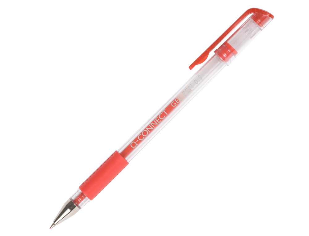 STYLO-BILLE Q-CONNECT CRITURE MOYENNE 0.5MM CORPS TRANSLUCIDE GRIP CAOUTCHOUC COLORIS ROUGE