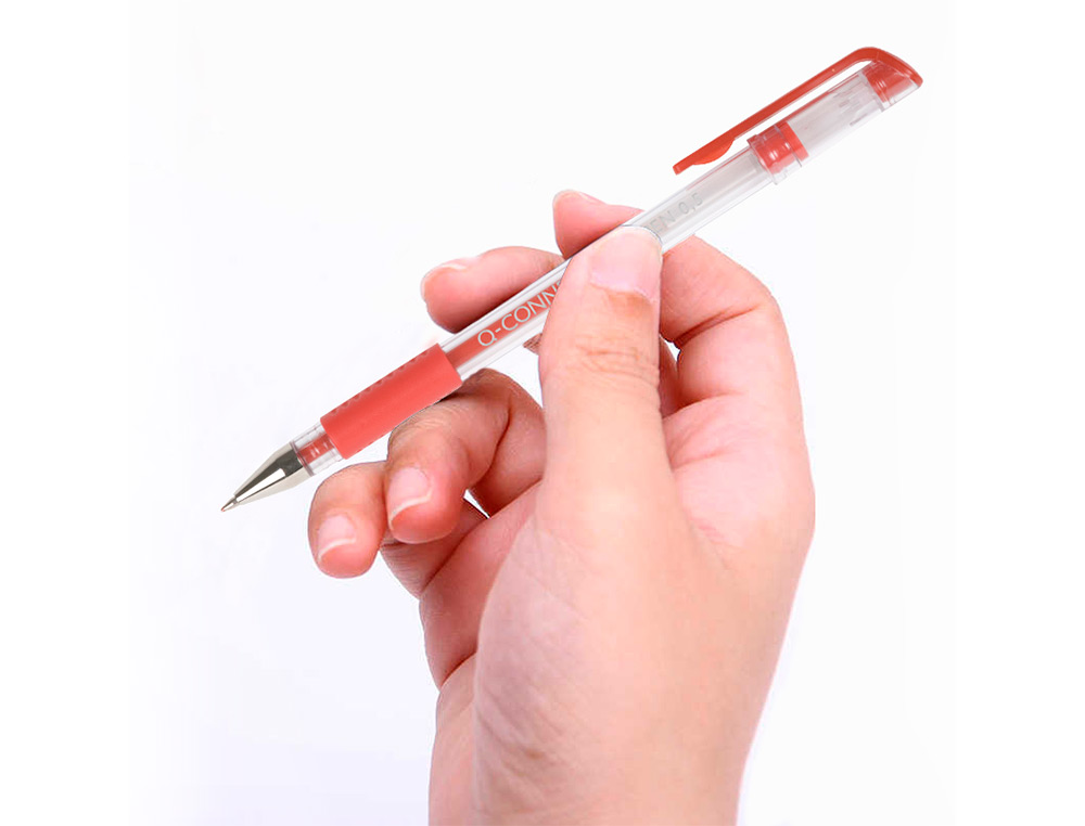 STYLO-BILLE Q-CONNECT CRITURE MOYENNE 0.5MM CORPS TRANSLUCIDE GRIP CAOUTCHOUC COLORIS ROUGE