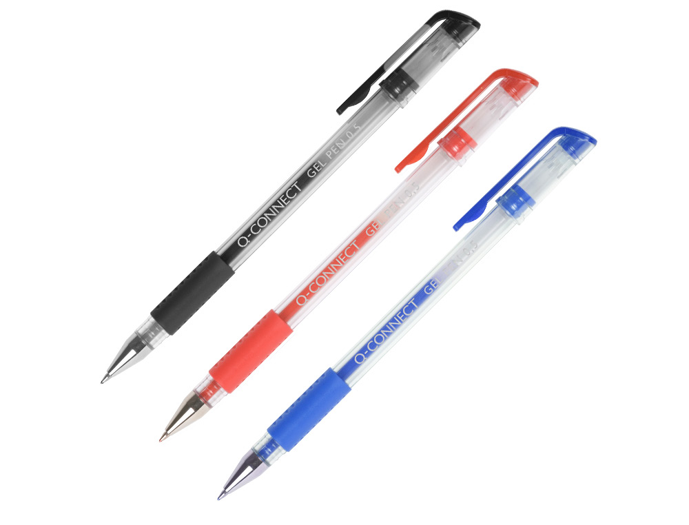 STYLO-BILLE Q-CONNECT CRITURE MOYENNE 0.5MM CORPS TRANSLUCIDE GRIP CAOUTCHOUC COLORIS ROUGE