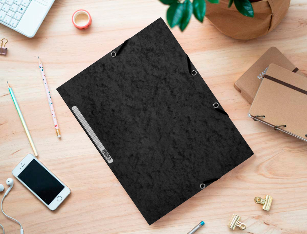 CHEMISE Q-CONNECT CARTE LUSTRÉE 375G POUR DOCUMENTS A4 320X243MM 3 RABATS COLORIS NOIR