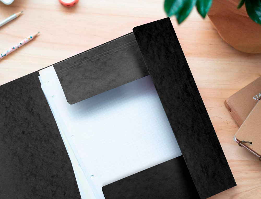 CHEMISE Q-CONNECT CARTE LUSTRÉE 375G POUR DOCUMENTS A4 320X243MM 3 RABATS COLORIS NOIR