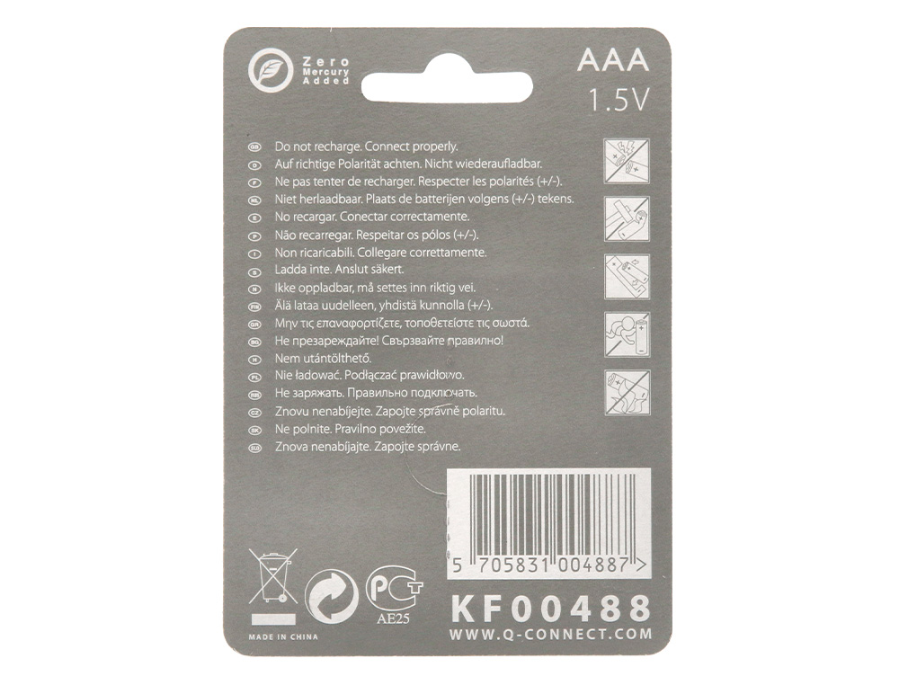 PILE Q-CONNECT ECONOMIQUE CAPACITÉ 1.5V I.C.E. LR03 TAILLE AAA BLISTER 4 UNITÉS