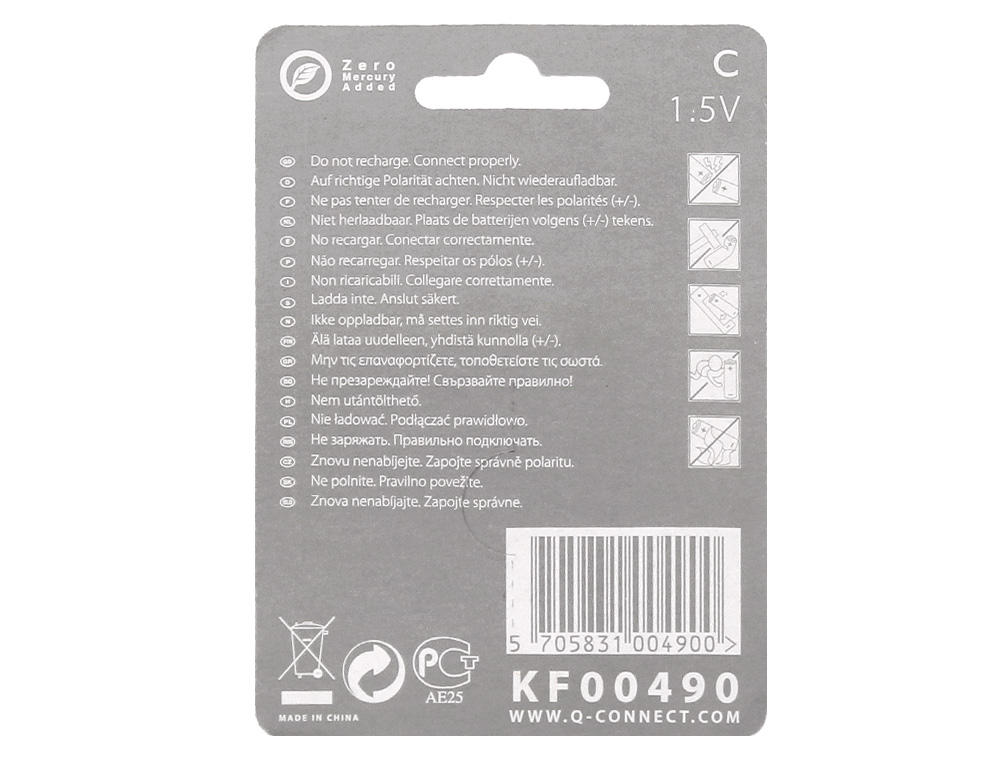 PILE Q-CONNECT ÉCONOMIQUE CAPACITÉ 1.5V I.C.E. LR14 TAILLE C BLISTER 2 UNITÉS