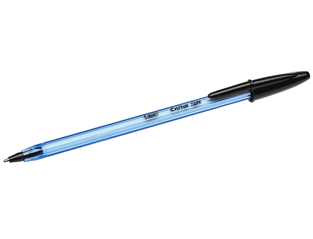 STYLO-BILLE BIC CRISTAL SOFT ÉCRITURE LARGE 0.8MM ENCRE CLASSIQUE BILLE INDÉFORMABLE CAPUCHON COULEUR ENCRE NOIR