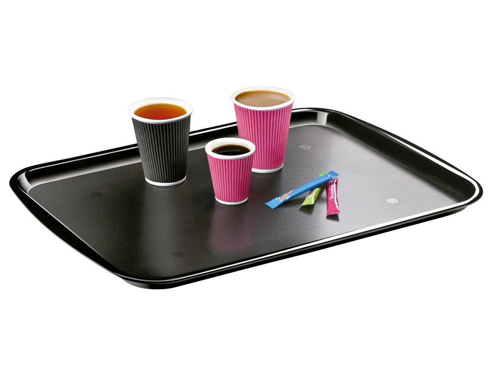 PLATEAU RECTANGULAIRE CEP POLYCARBONATE 53.2X37.2X2CM GRANDE DIMENSION DESIGN SOBRE RSISTANT EMPILABLE COLORIS NOIR