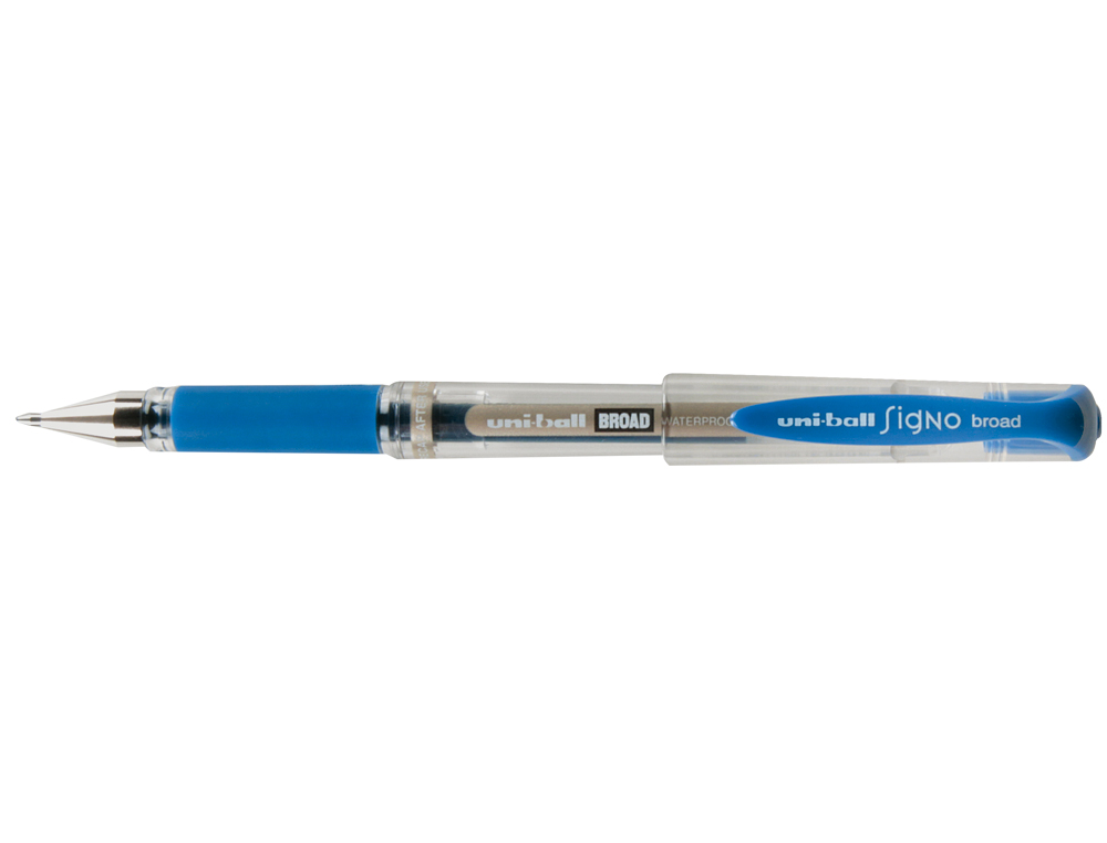 STYLO UNIBALL SIGNO BROAD ENCRE GEL PIGMENTÉE ÉCRITURE LARGE 0.8MM POINTE 1MM GRIP CAOUTCHOUC RECHARGEABLE BLEU