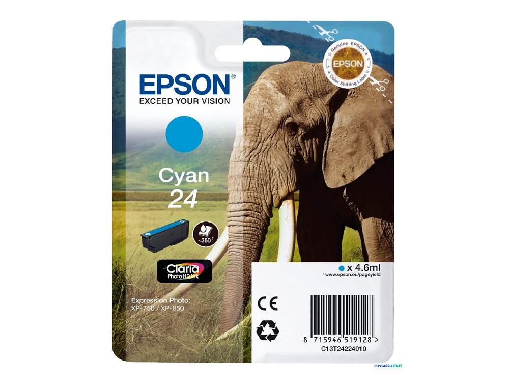 CARTOUCHE EPSON T2422 JET D'ENCRE C13T24224010 COULEUR CYAN 360P