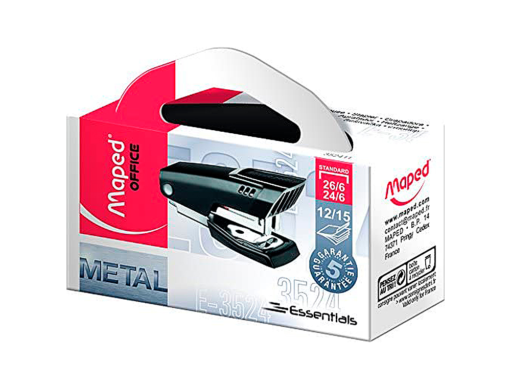 AGRAFEUSE MINI MAPED ESSENTIALS MÉTAL 65X28X40MM 12 FEUILLES AGRAFES 24/6 15 FEUILLES AGRAFES 26/6 COLORIS NOIR