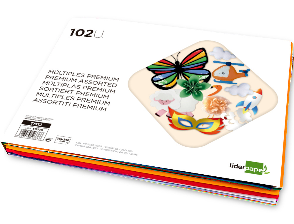 PAPIER CRÉATIF LIDERPAPEL PREMIUM A4+ 240X315MM ASSORTIMENT DIVERS PAPIERS COLORIS ASSORTIS BLOC 102 UNITÉS