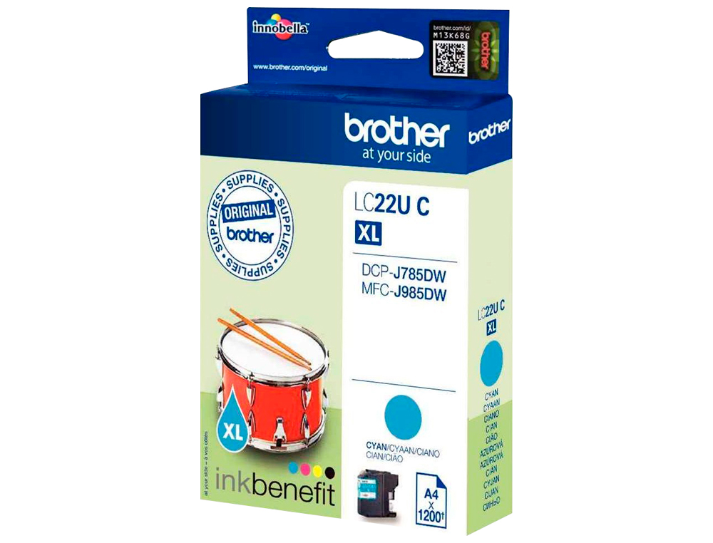 CARTOUCHE BROTHER JET D'ENCRE LC22UCBP COULEUR CYAN 1.200P