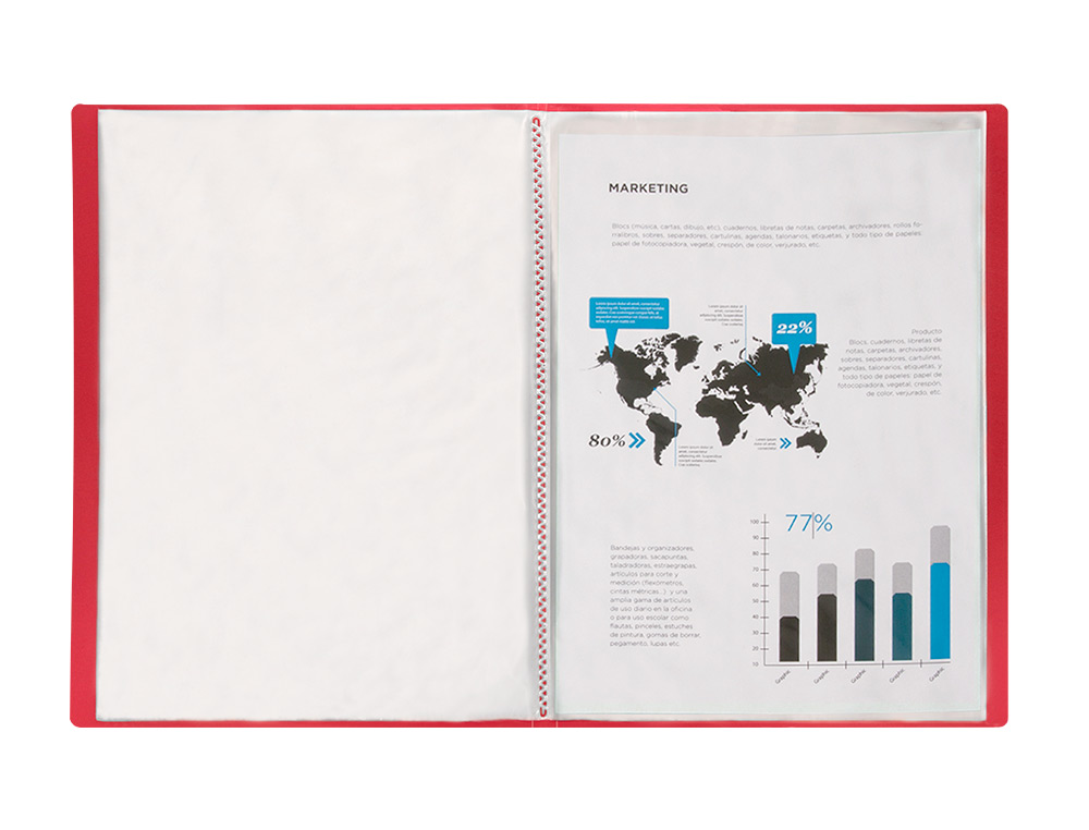 PROTÈGE-DOCUMENTS LIDERPAPEL POLYPROPYLÈNE COUVERTURE FLEXIBLE 40 POCHETTES FIXES A4 210X297MM ROUGE TRANSLUCIDE