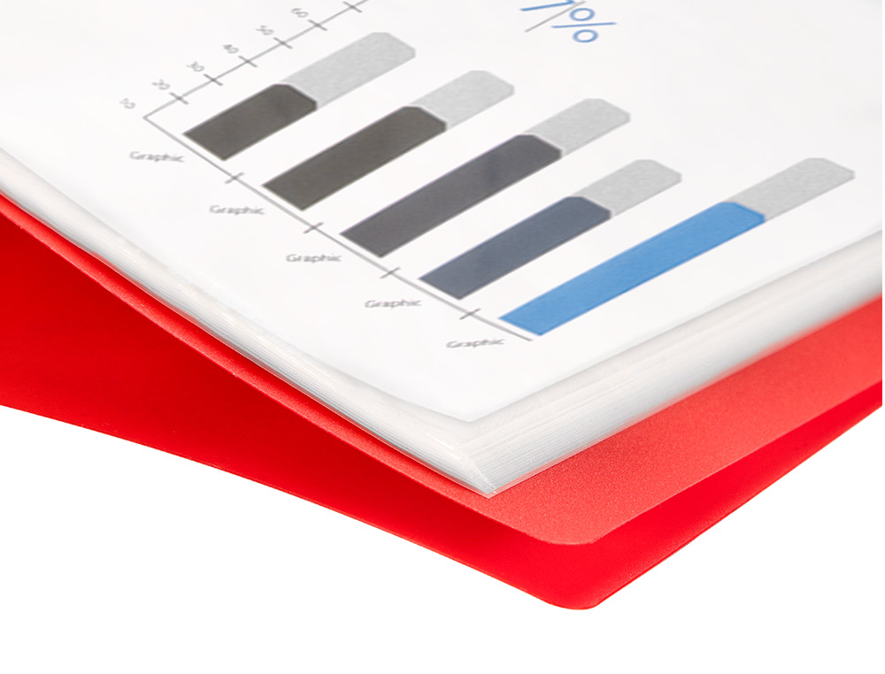 PROTÈGE-DOCUMENTS LIDERPAPEL POLYPROPYLÈNE COUVERTURE FLEXIBLE 40 POCHETTES FIXES A4 210X297MM ROUGE TRANSLUCIDE