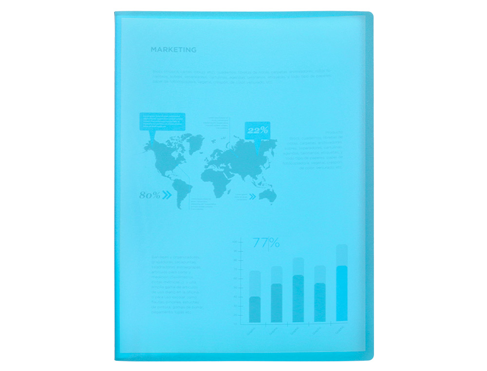 PROTÈGE-DOCUMENTS LIDERPAPEL POLYPROPYLÈNE COUVERTURE FLEXIBLE 40 POCHETTES FIXES A4 210X297MM BLEU TRANSLUCIDE