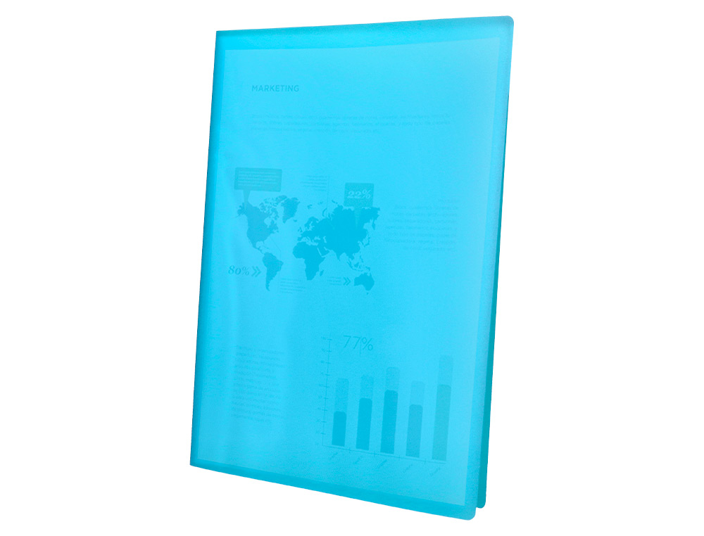 PROTÈGE-DOCUMENTS LIDERPAPEL POLYPROPYLÈNE COUVERTURE FLEXIBLE 40 POCHETTES FIXES A4 210X297MM BLEU TRANSLUCIDE