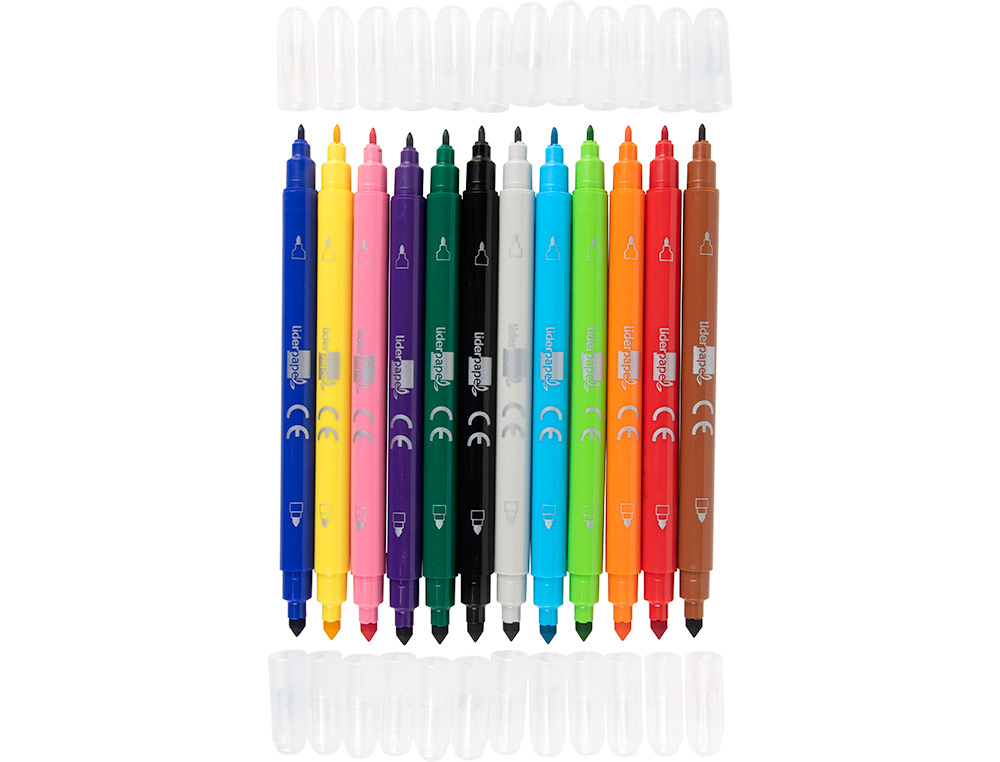FEUTRE COLORIAGE LIDERPAPEL DUO 2 POINTES FIBRE 5MM ET 2.5MM LONGUEUR ÉCRITURE 800M BOÎTE CARTON 12 UNITÉS