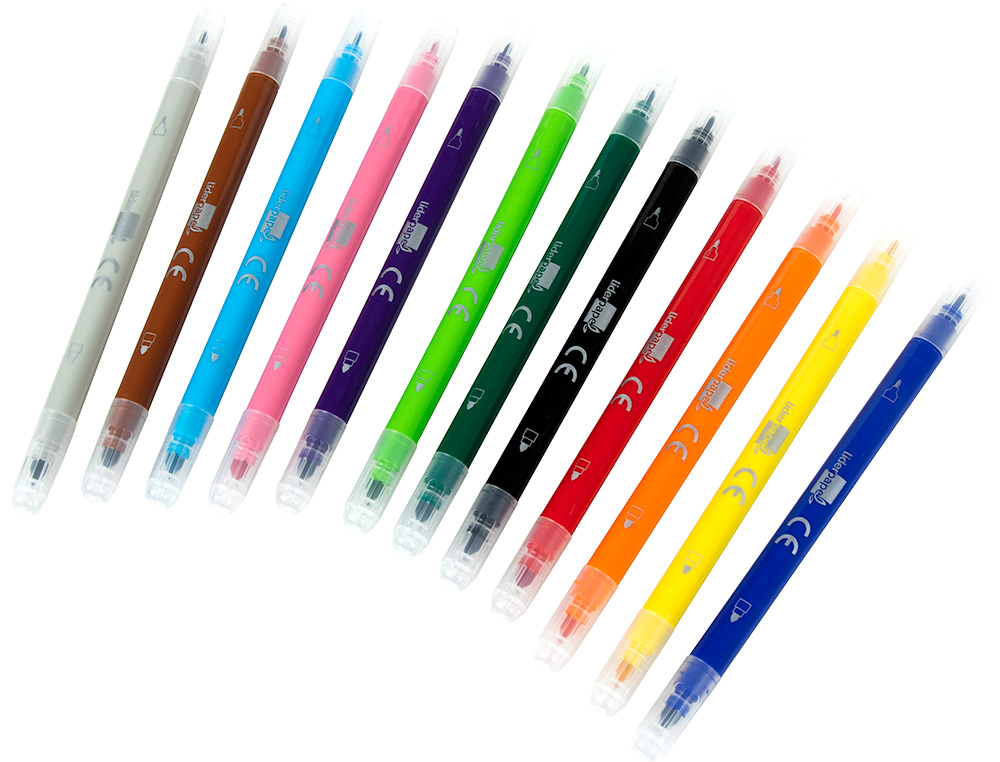 FEUTRE COLORIAGE LIDERPAPEL DUO 2 POINTES FIBRE 5MM ET 2.5MM LONGUEUR ÉCRITURE 800M BOÎTE CARTON 12 UNITÉS