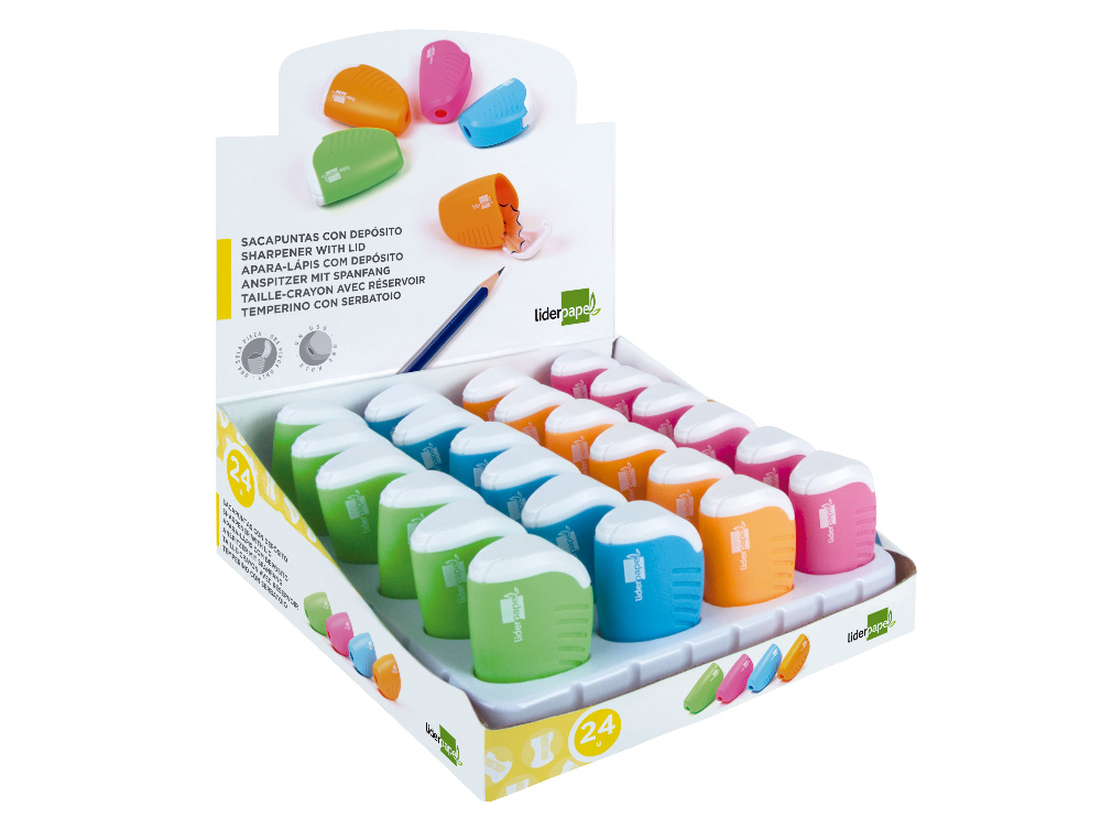 TAILLE-CRAYON LIDERPAPEL PLASTIQUE RÉSERVOIR À COPEAUX NON DÉTACHABLE 1 USAGE COLORIS ASSORTIS