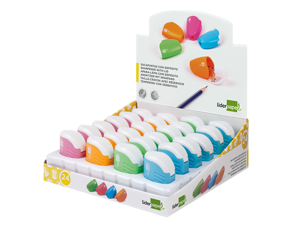 TAILLE-CRAYON LIDERPAPEL PLASTIQUE RÉSERVOIR À COPEAUX NON DÉTACHABLE 1 USAGE COLORIS ASSORTIS