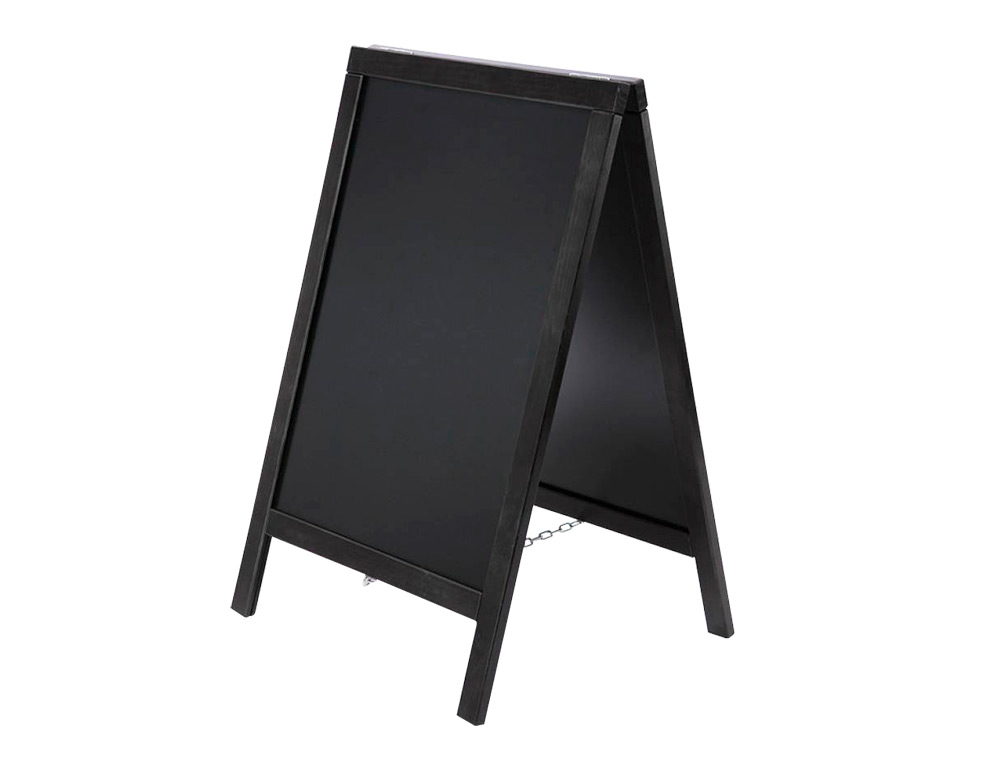 TABLEAU SOL NOIR LIDERPAPEL BOIS HÔTELLERIE CHEVALET DOUBLE FACE MARQUEUR TYPE CRAIE 55X85X52CM