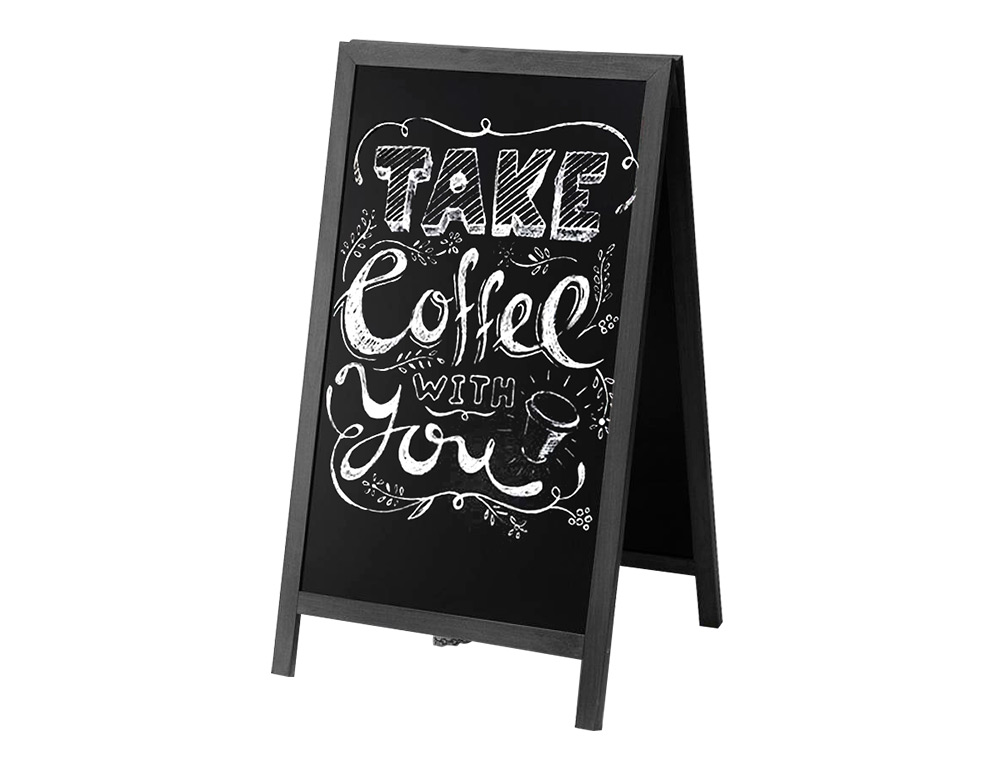 TABLEAU SOL NOIR LIDERPAPEL BOIS HÔTELLERIE CHEVALET DOUBLE FACE MARQUEUR TYPE CRAIE 55X85X52CM