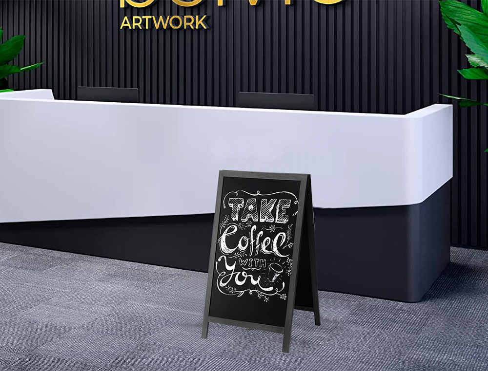 TABLEAU SOL NOIR LIDERPAPEL BOIS HÔTELLERIE CHEVALET DOUBLE FACE MARQUEUR TYPE CRAIE 55X85X52CM