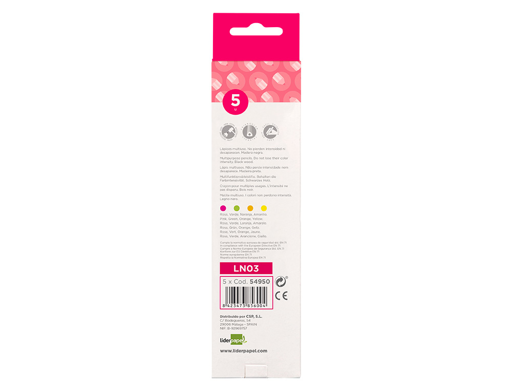 SURLIGNEUR LIDERPAPEL CRAYON DE COULEUR NON JUMBO MINE EXTRA-RSISTANTE FORME TRIANGULAIRE ERGONOMIQUE COLORIS ROSE