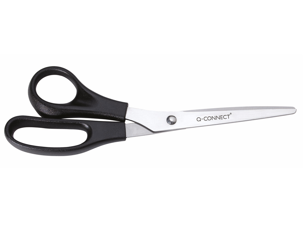 CISEAUX BUREAU Q-CONNECT CONOMIQUE GAUCHER LAMES INOX 210MM BRANCHES GAINES ABS BOUTS POINTUS COLORIS NOIR